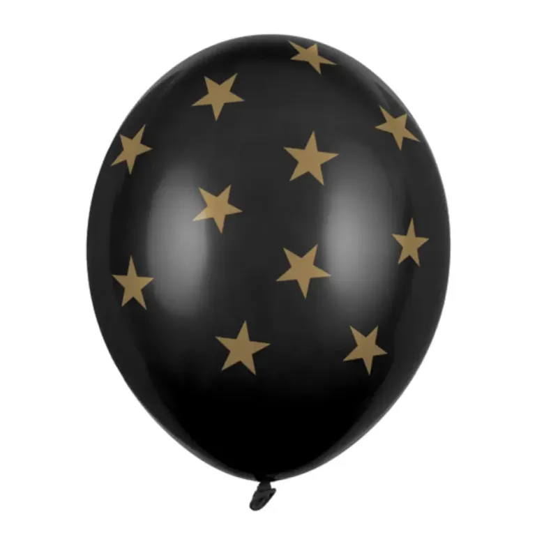 Sorte Balloner med Guld Stjerner (30cm.)