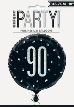 Sort Glitz Fødselsdags Folieballon, 90 År