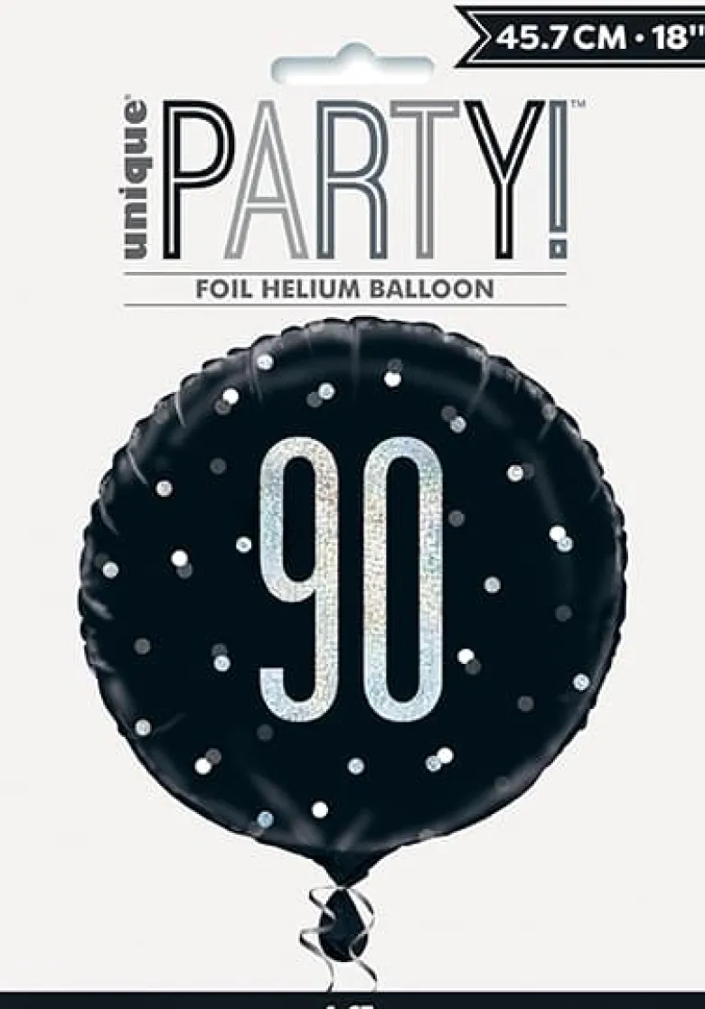 Sort Glitz Fødselsdags Folieballon, 90 År