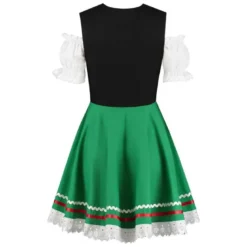 Sort/Grøn Dirndl m/Løs Skjorte i 100% Bomuld