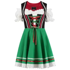 Sort/Grøn Dirndl m/Løs Skjorte i 100% Bomuld