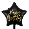Sort "Happy Birthday" Stjerne Folieballon, 40 cm
