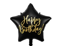 Sort "Happy Birthday" Stjerne Folieballon, 40 cm