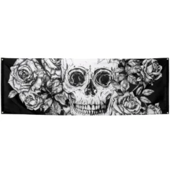 Sort/Hvidt Day of the Dead Flagbanner, 220 x 74 cm