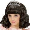 Sort Prinsesse Børne Paryk m/Sølv Tiara