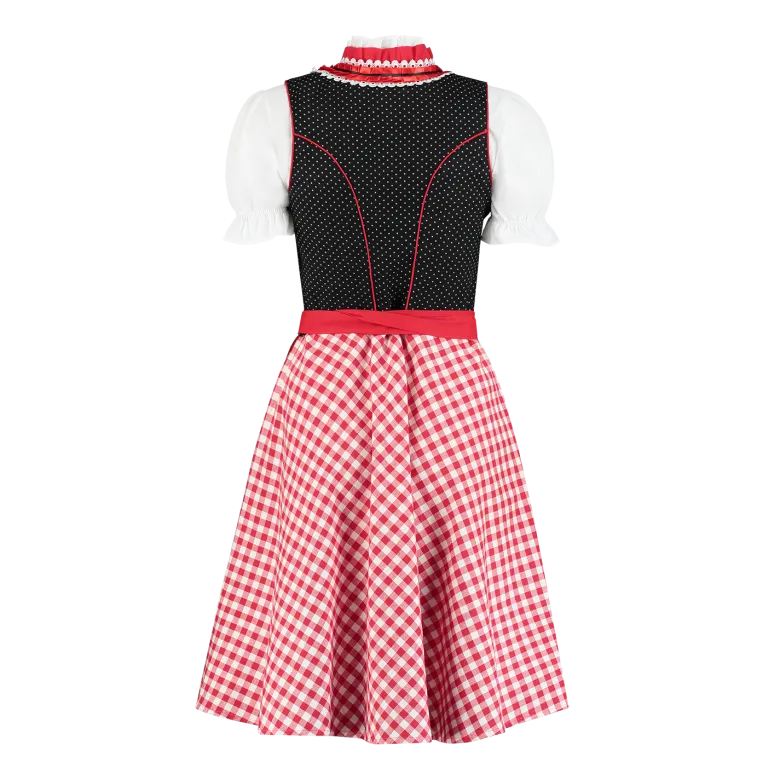 Sort & Rød Dirndl i 100% Bomuld, 3 Dele