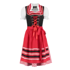 Sort & Rød Dirndl i 100% Bomuld, 3 Dele