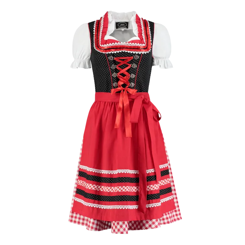 Sort & Rød Dirndl i 100% Bomuld, 3 Dele