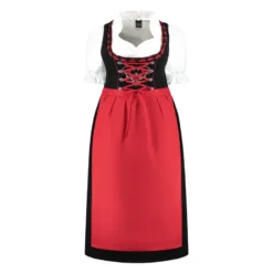 Sort & Rød Dirndl i 100% Bomuld, Lang Model i 3 dele