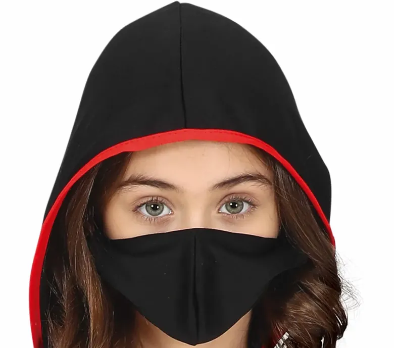 Sort-Rødt Ninja Kostume Til Børn (5 - 12 år)