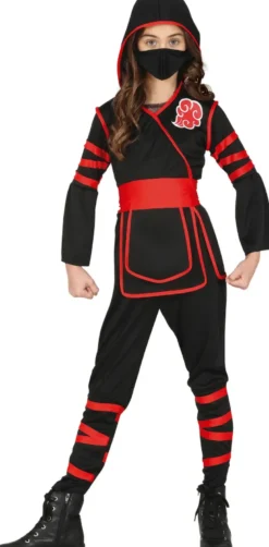 Sort-Rødt Ninja Kostume Til Børn (5 - 12 år)