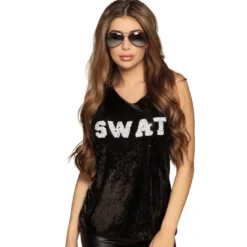 Sort "SWAT" Tanktop m/Pailetter