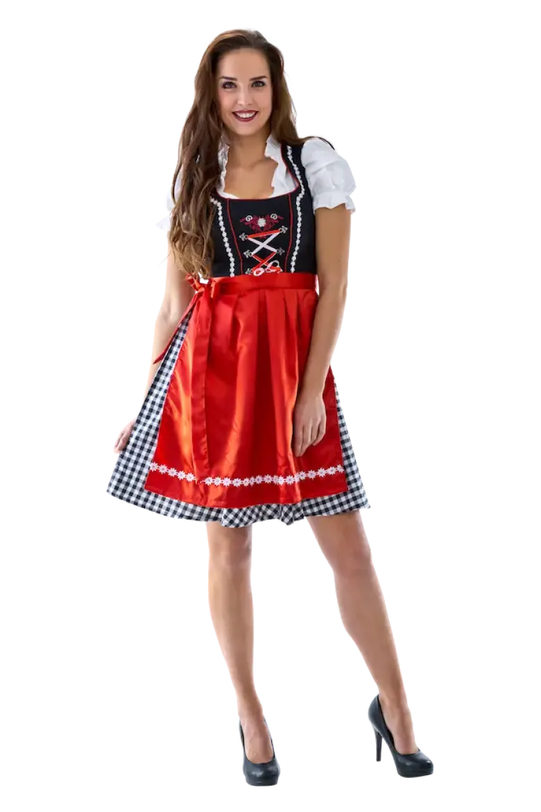 Sortternet Dirndl i 100% Bomuld, m/løs Skjorte