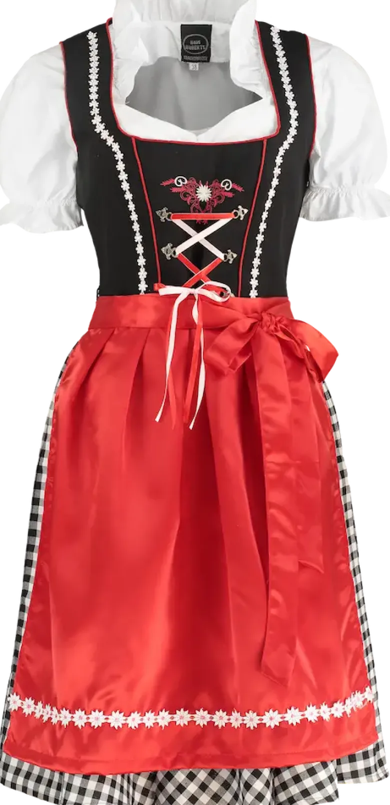 Sortternet Dirndl i 100% Bomuld, m/løs Skjorte