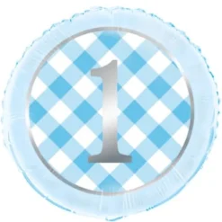 1st Birthday Lyseblå-Ternet Folieballon, 45 cm