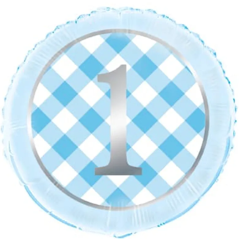 1st Birthday Lyseblå-Ternet Folieballon, 45 cm