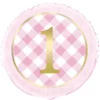 1st Birthday Lyserød-Ternet Folieballon, 45 cm