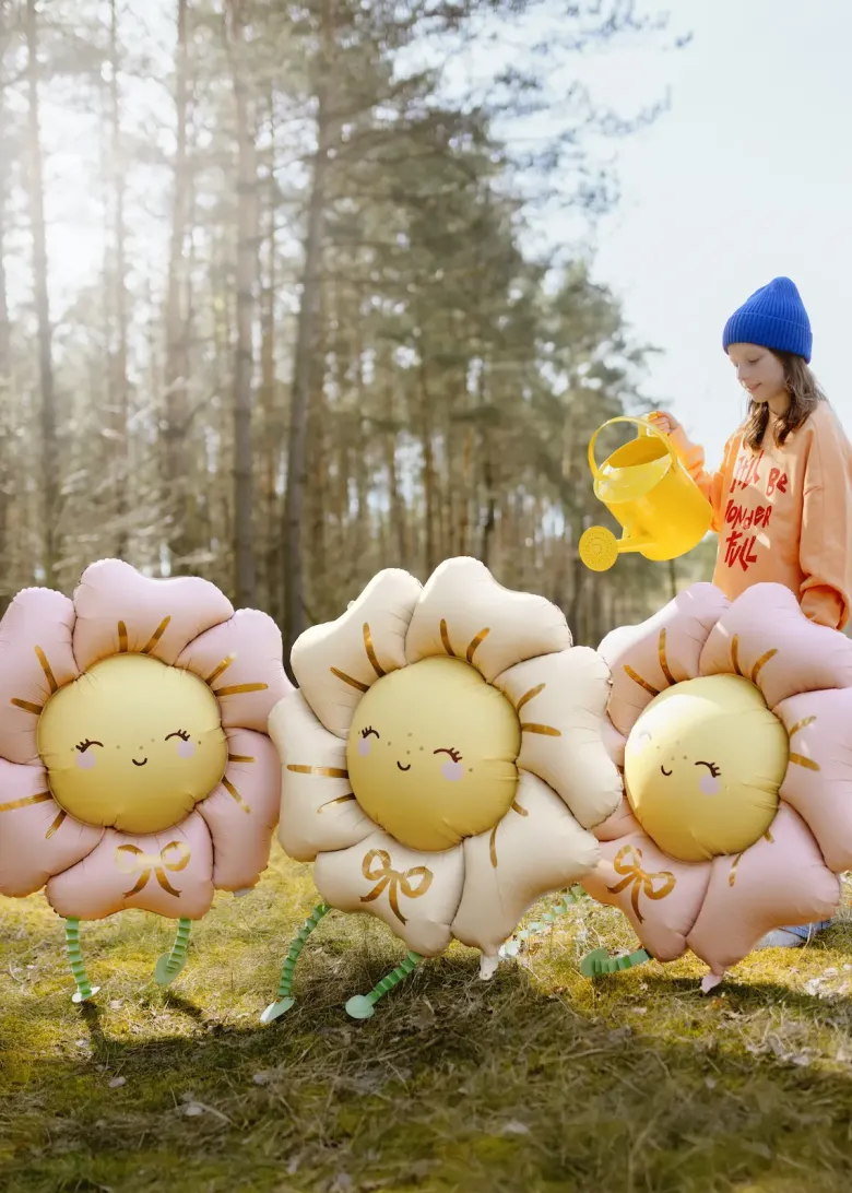 Stående Blomst Ballon Lyserød - Airwalker