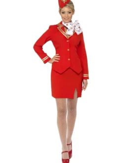 Stewardesse kostume: Rød stewardesse uniform