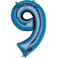 Stor Blå Folie Tal Ballon (88cm.) - 9 Tal