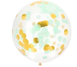 Stor Konfetti Ballon Med Guld & Mint, 1 stk.