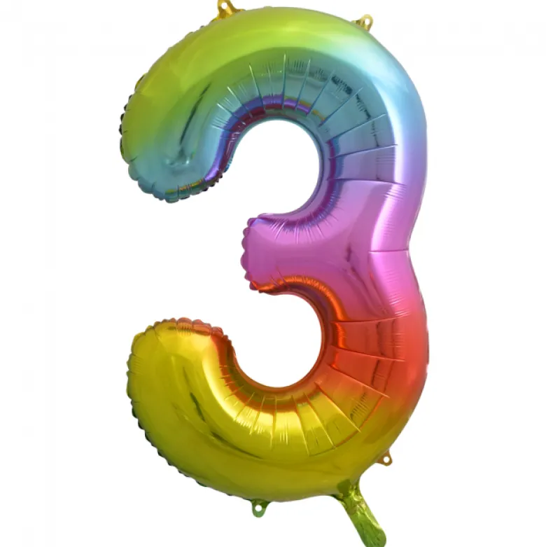 Stor Regnbue Folie Tal Ballon (88cm.) - 3 Tal