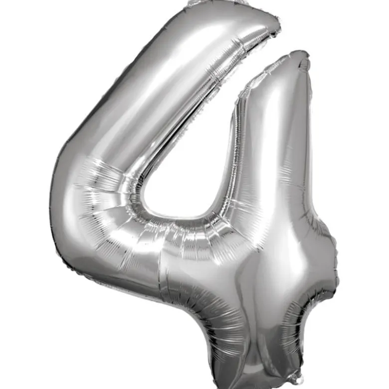 Stor Sølv Folie Tal Ballon (88cm.) - 4 Tal