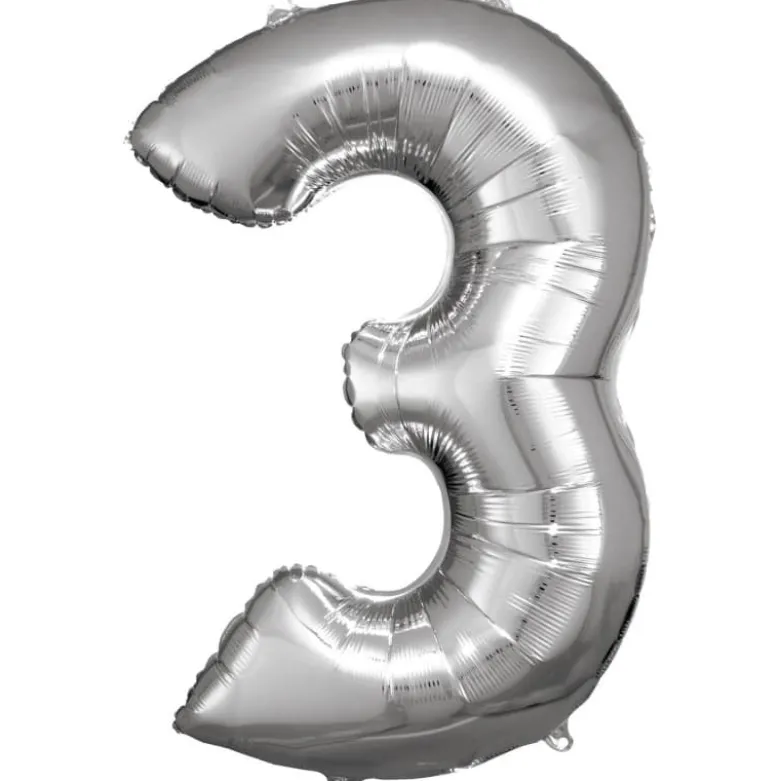 Stor Sølv Folie Tal Ballon (88cm.) - 3 Tal