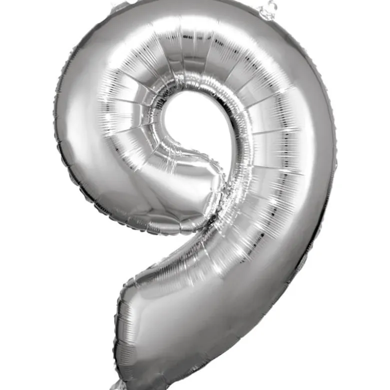 Stor Sølv Folie Tal Ballon (88cm.) - 9 Tal