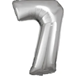 Stor Sølv Folie Tal Ballon (88cm.) - 7 Tal