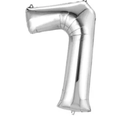 Stor Sølv Folie Tal Ballon (88cm.) - 7 Tal
