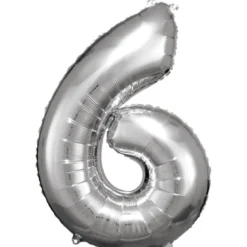 Stor Sølv Folie Tal Ballon (88cm.) - 6 Tal