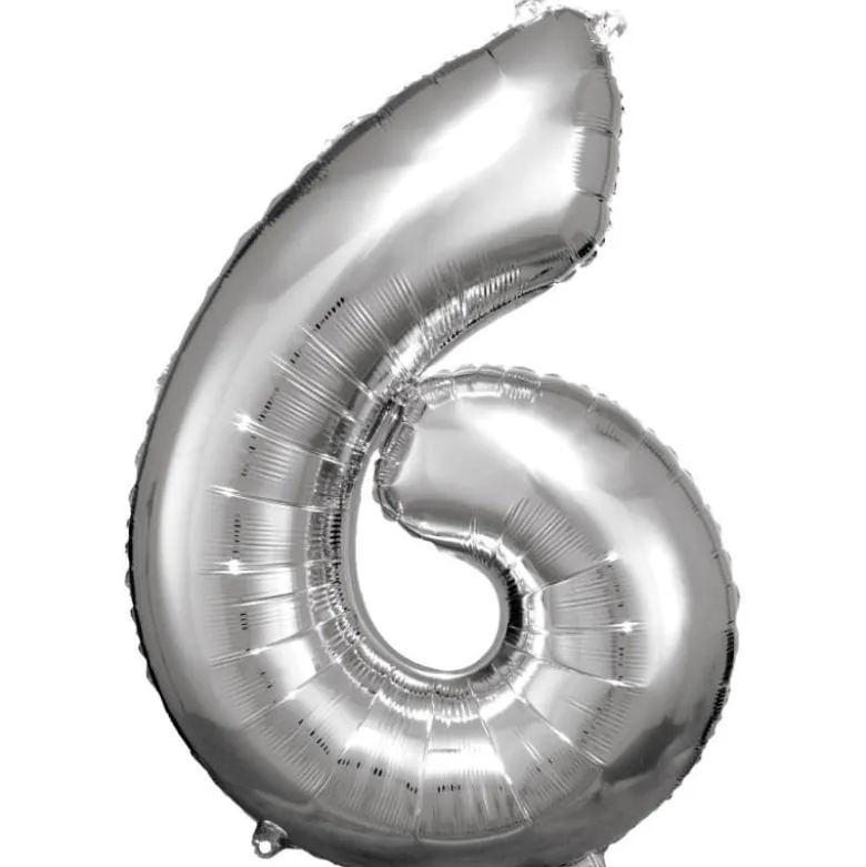 Stor Sølv Folie Tal Ballon (88cm.) - 6 Tal