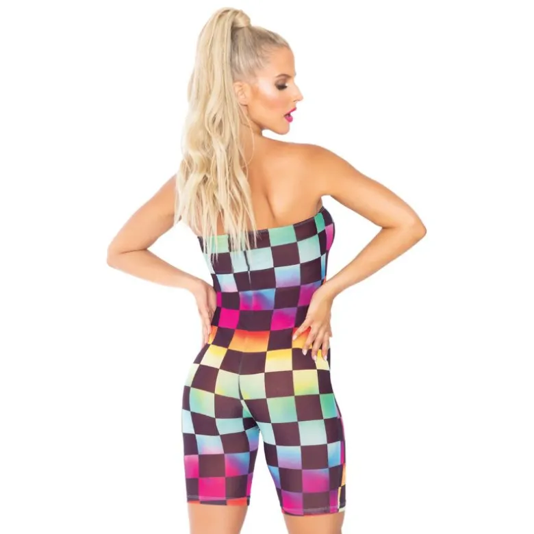 Stropløs Checkerboard Romper Dragt i Mesh