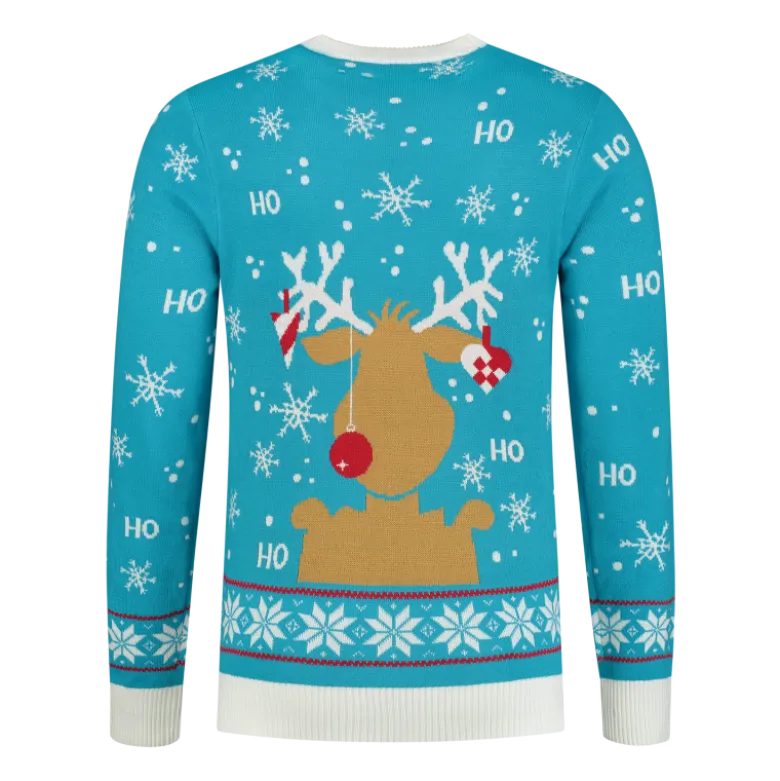 Turkis "Ho Ho Ho!" Julesweater m/Rensdyr Print