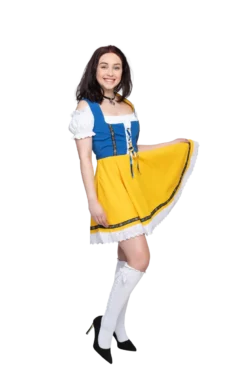 Tyrolerkjole Blå & Gul - Dirndl I Bomuldsmix