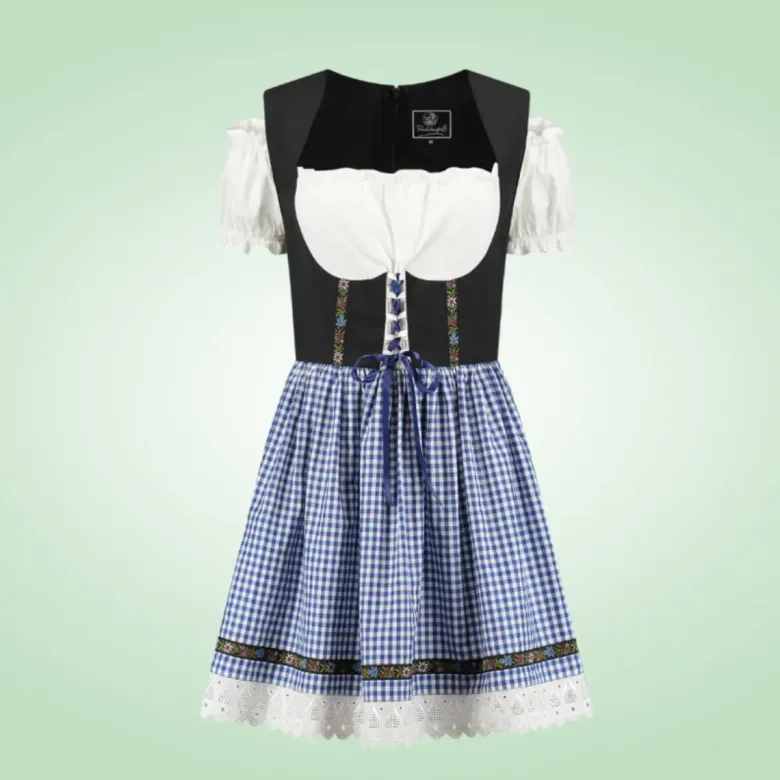 Tyrolerkjole M/Blå Tern, Dirndl i Bomuldsmix