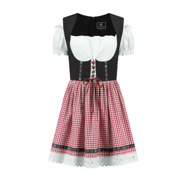 Tyrolerkjole m/Røde Tern, Dirndl i Bomuldsmix