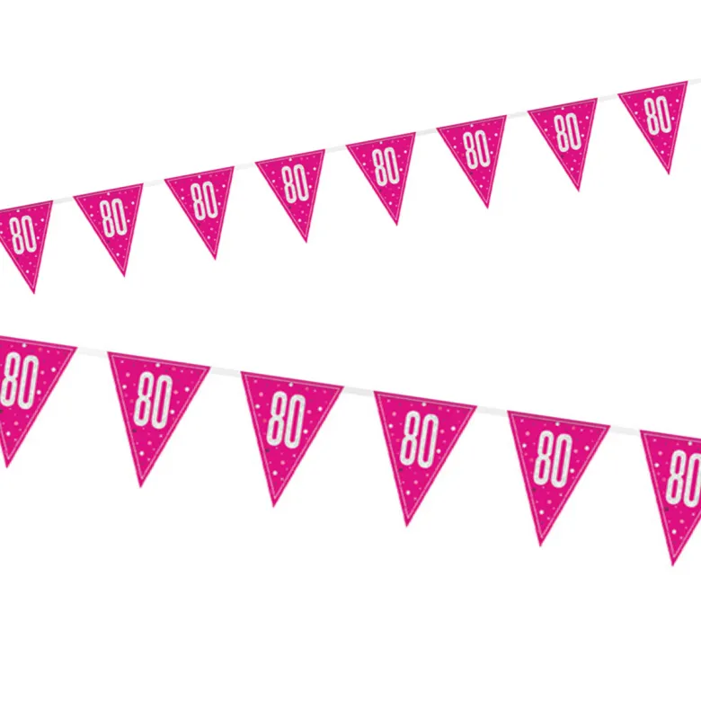Vimpelguirlande - Pink Glitz Fødselsdag, 80 År