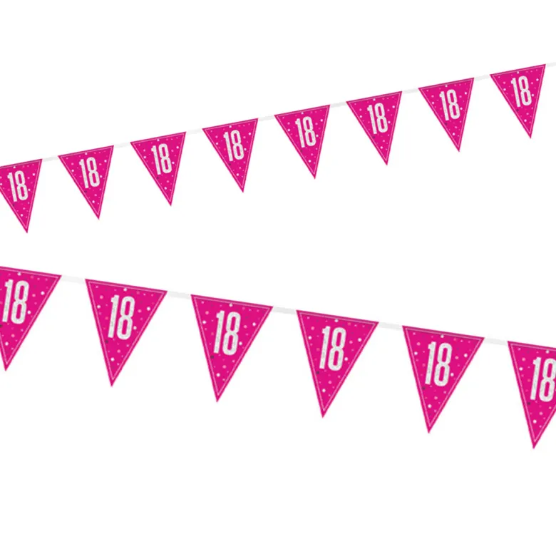 Vimpelguirlande - Pink Glitz Fødselsdag, 18 År
